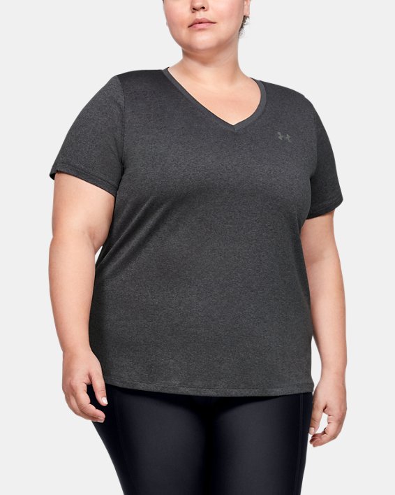 T-shirt à col V et manches courtes UA Tech™ pour femme, Gray, pdpMainDesktop image number 0
